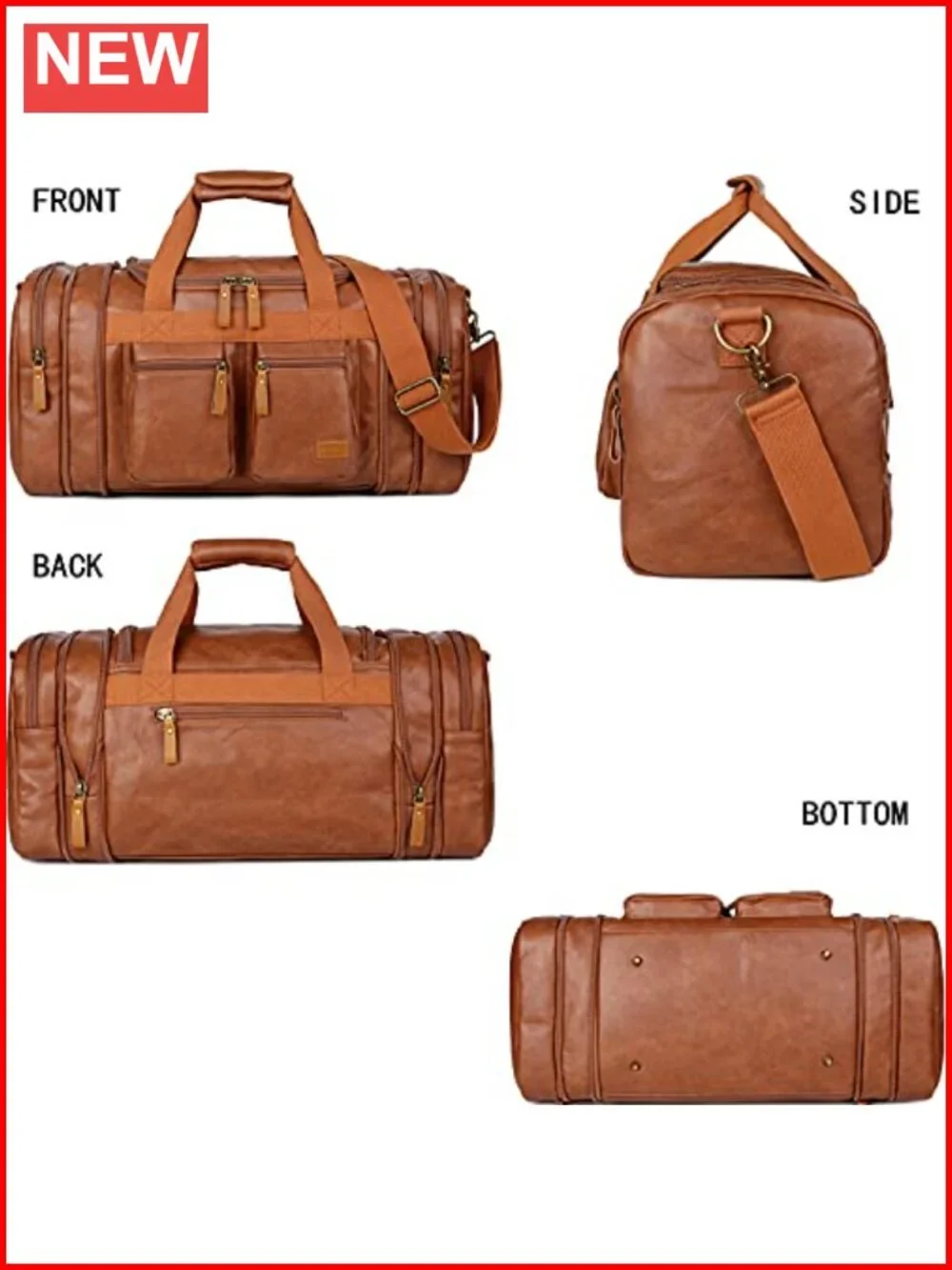 Faux Leather Travel Duffel Weekender Carry On Overnight Bag Sports